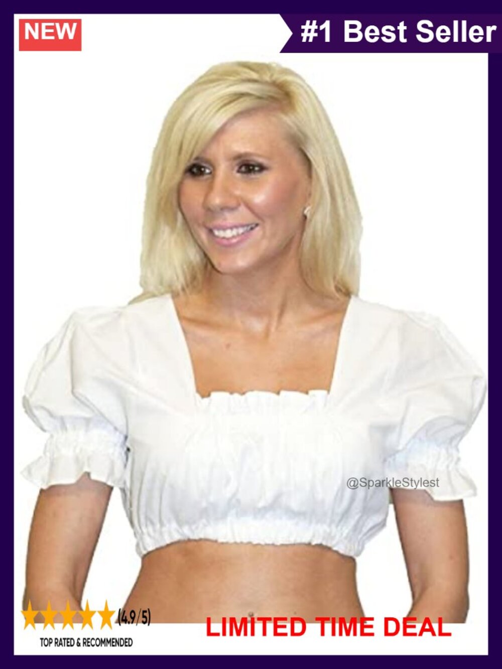 100% Cotton German Dirndl Crop Top Blouse Oktoberfest Bavarian